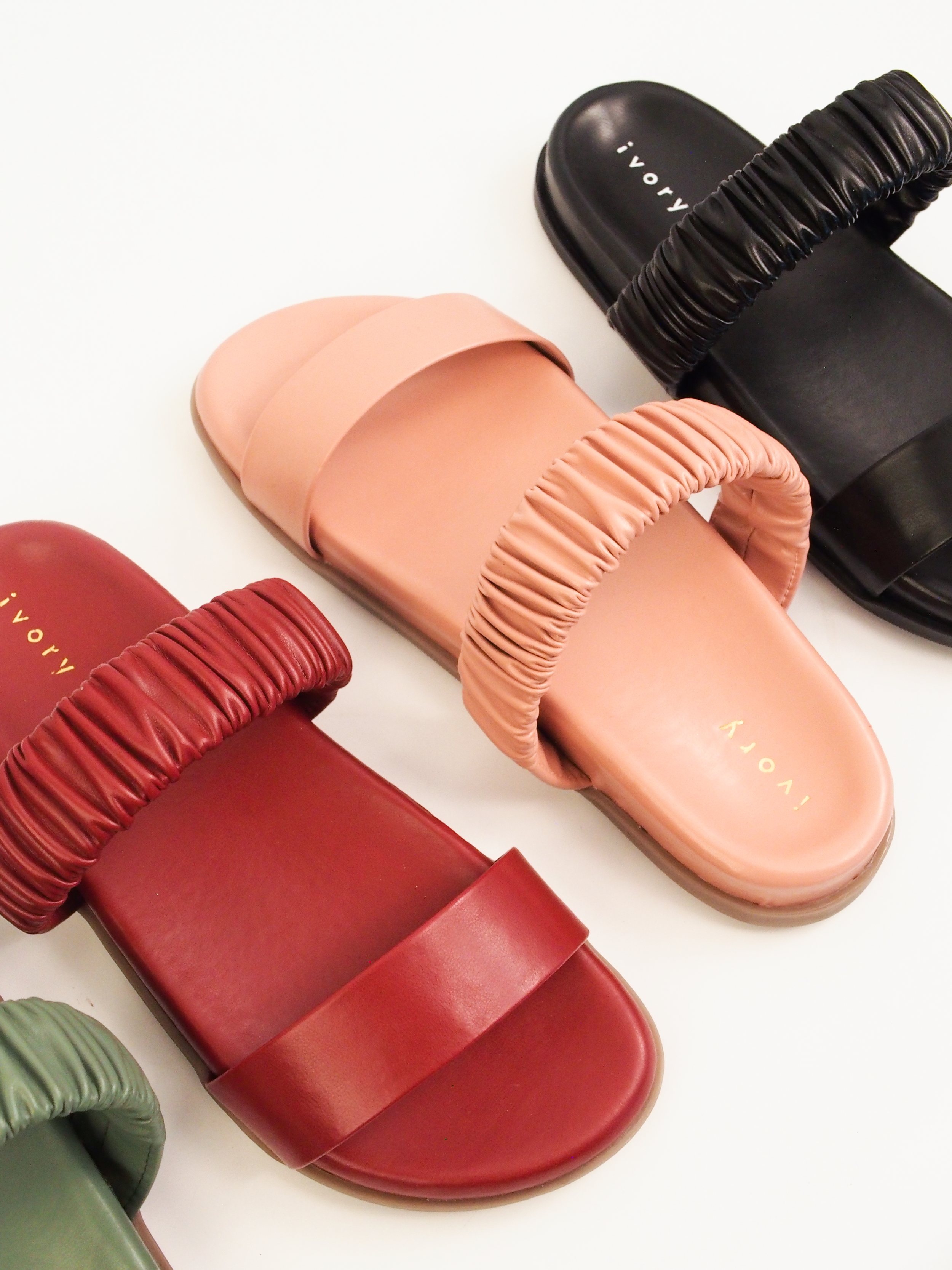 Pleated leather slide sandals