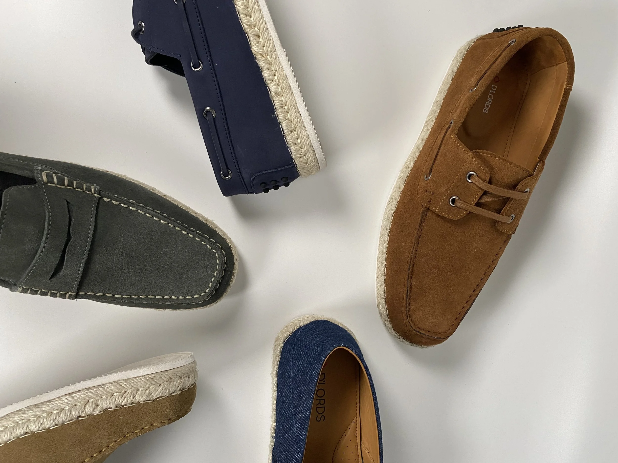 Suede driving moccasins and espadrille flatforms