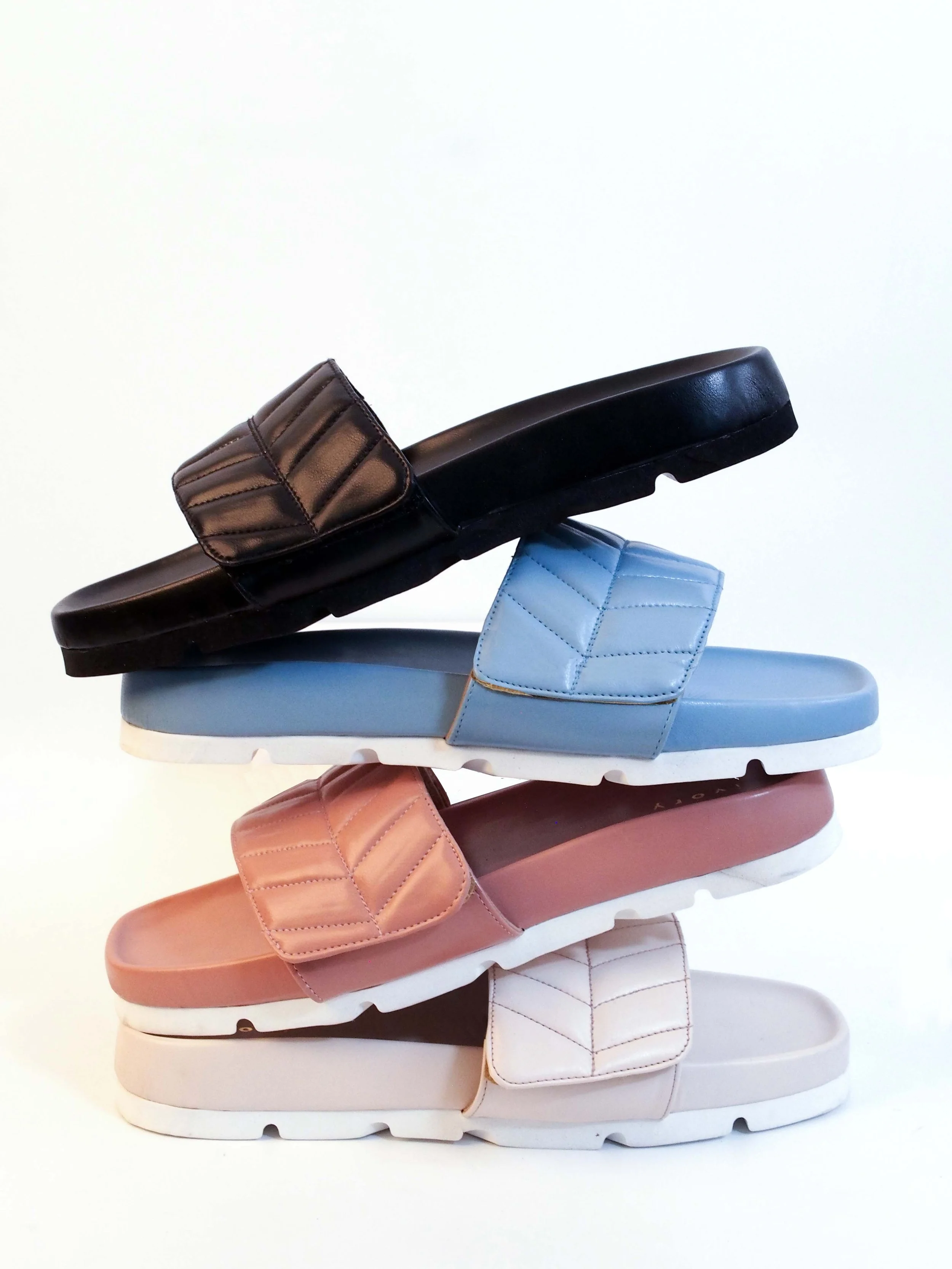 Quilted leather slide sandals in four colourways